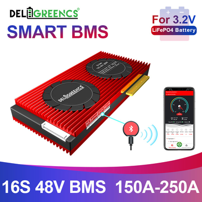 Deligreen Smart Bms Lifepo4 แบตเตอรี่ 16S 48v 150-250A พร้อม UART BT 485 CAN ฟังก์ชันสําหรับการเก็บของภายนอก RV